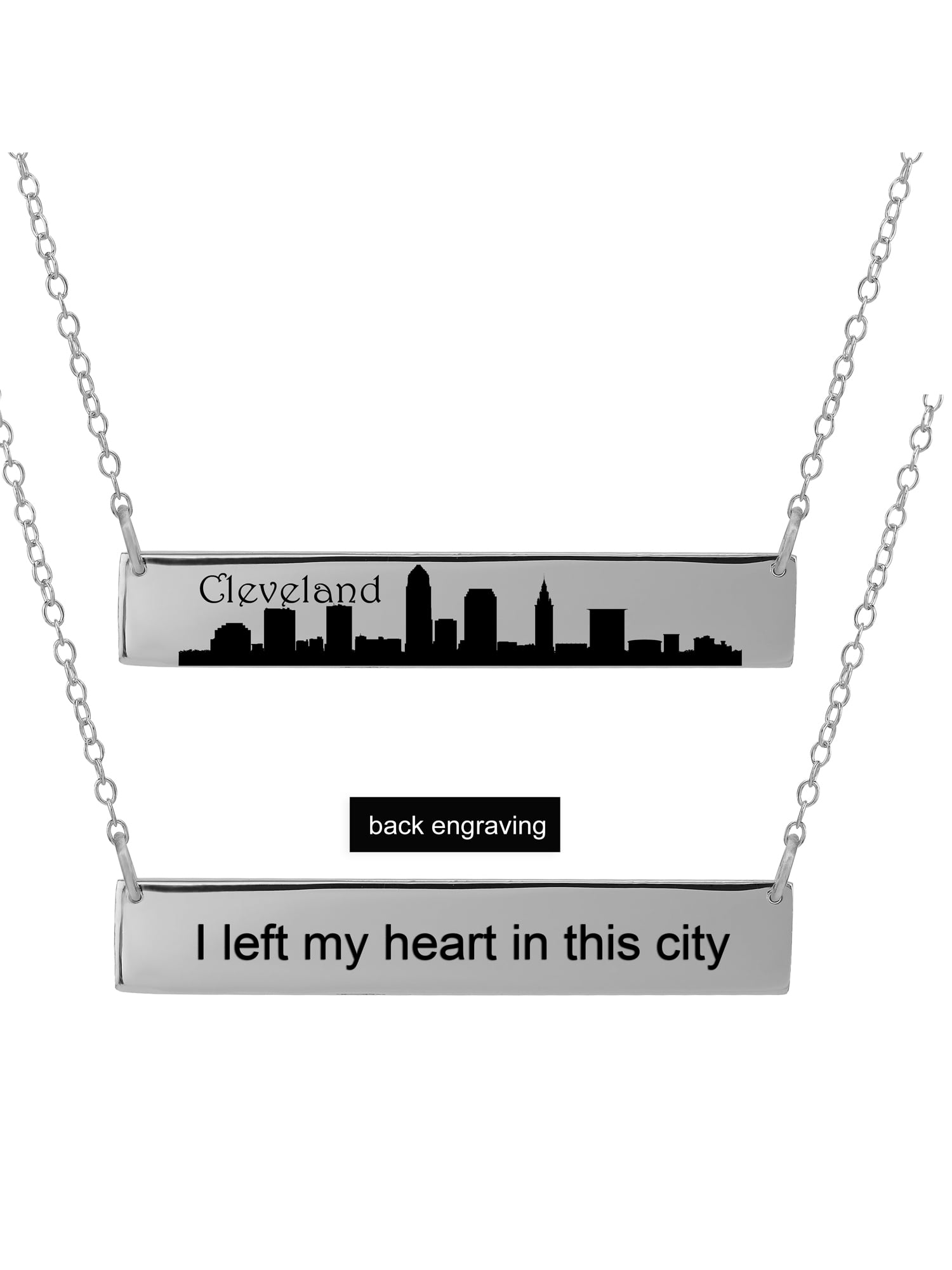 Personalized Sterling Silver, Gold Plated, 10k or 14k City Skyline Bar Necklace With 18 inch Link Chain