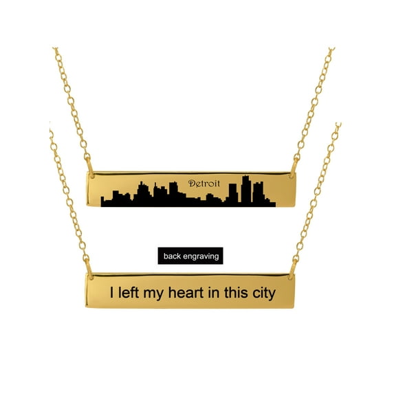 Personalized Sterling Silver, Gold Plated, 10k or 14k City Skyline Bar Necklace With 18 inch Link Chain