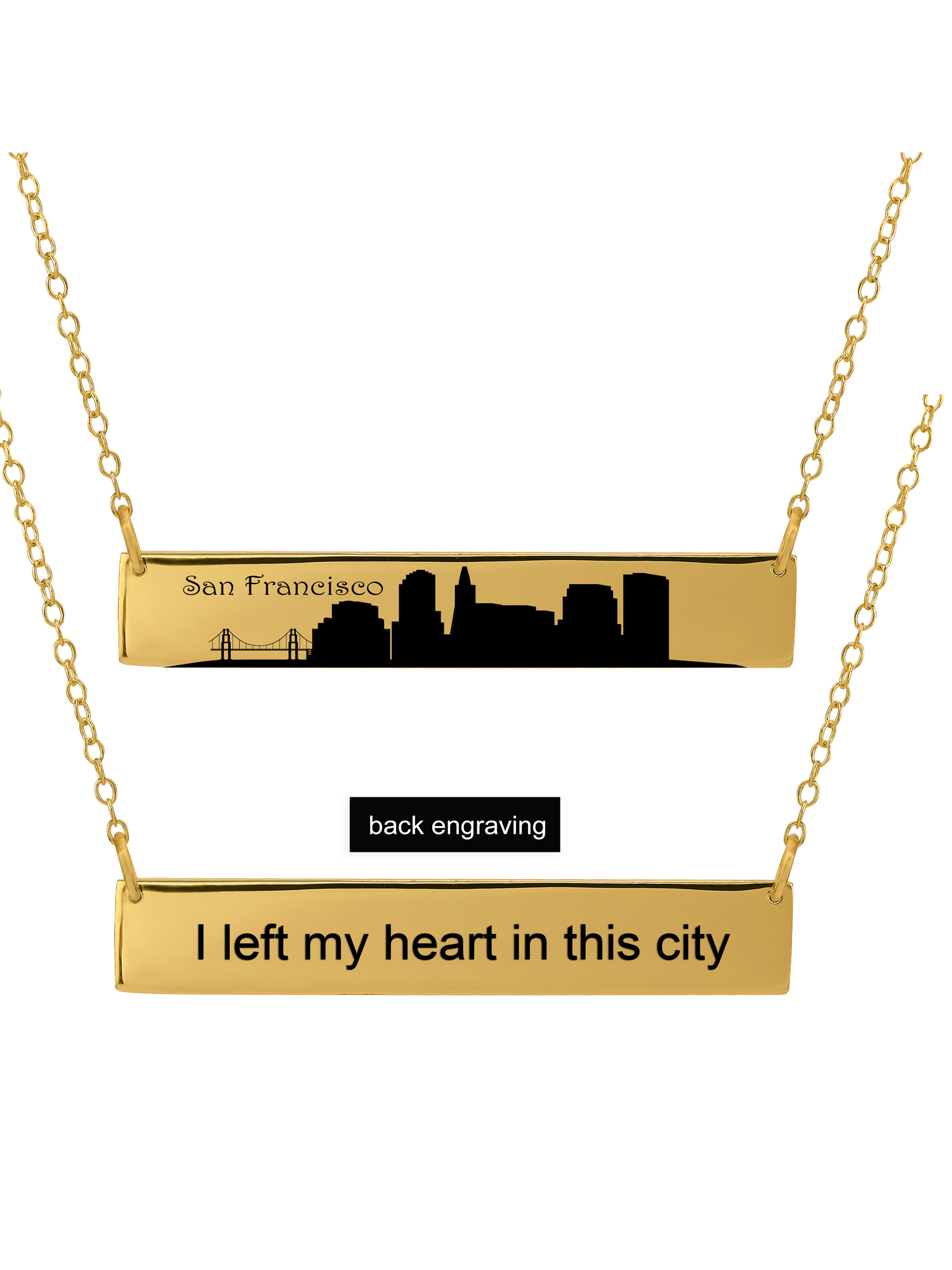 Personalized Sterling Silver, Gold Plated, 10k or 14k City Skyline Bar Necklace With 18 inch Link Chain