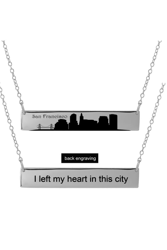 Personalized Sterling Silver, Gold Plated, 10k or 14k City Skyline Bar Necklace With 18 inch Link Chain
