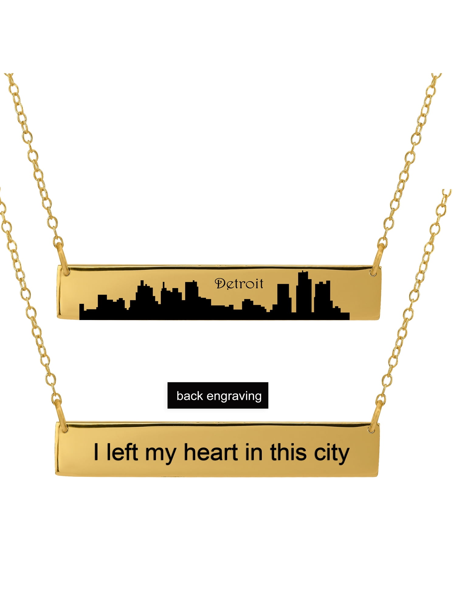 Personalized Sterling Silver, Gold Plated, 10k or 14k City Skyline Bar Necklace With 18 inch Link Chain