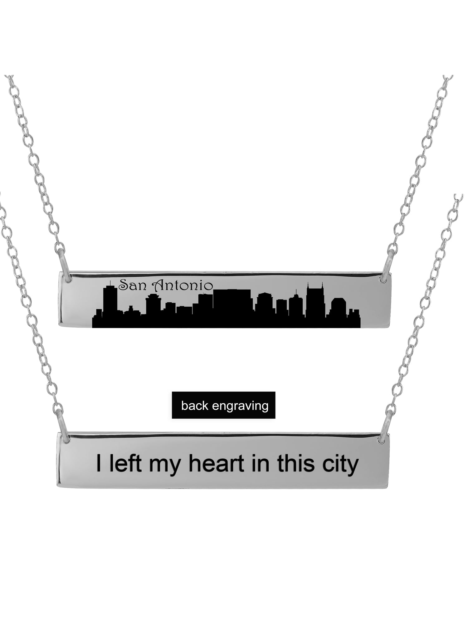 Personalized Sterling Silver, Gold Plated, 10k or 14k City Skyline Bar Necklace With 18 inch Link Chain