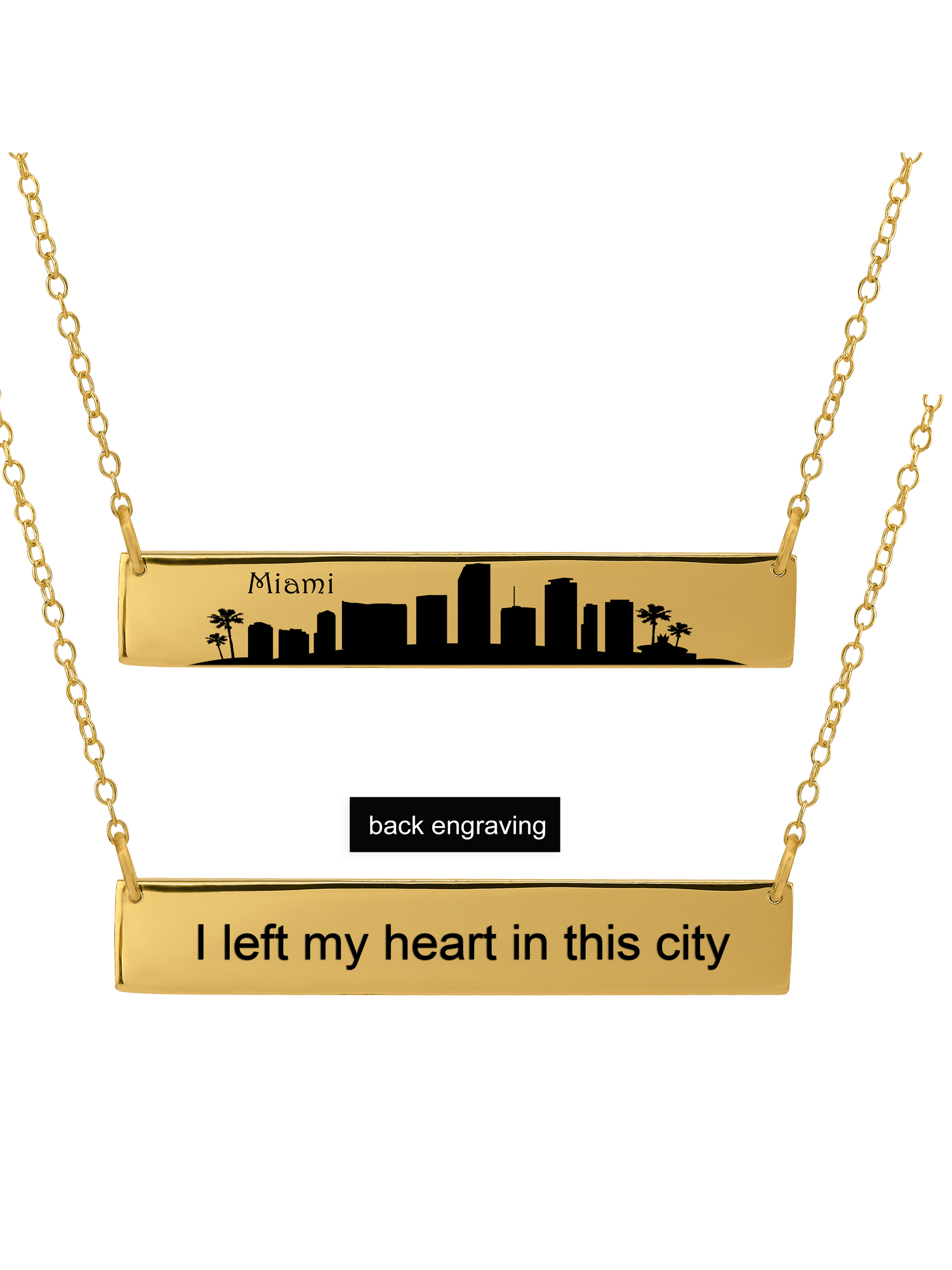 Personalized Sterling Silver, Gold Plated, 10k or 14k City Skyline Bar Necklace With 18 inch Link Chain