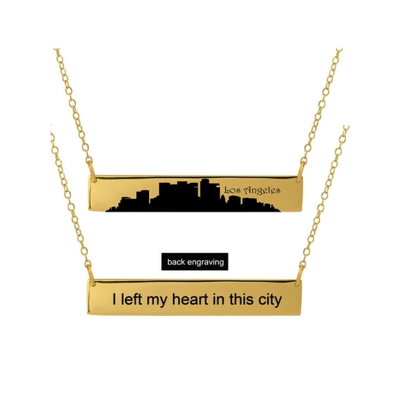 Personalized Sterling Silver, Gold Plated, 10k or 14k City Skyline Bar Necklace With 18 inch Link Chain