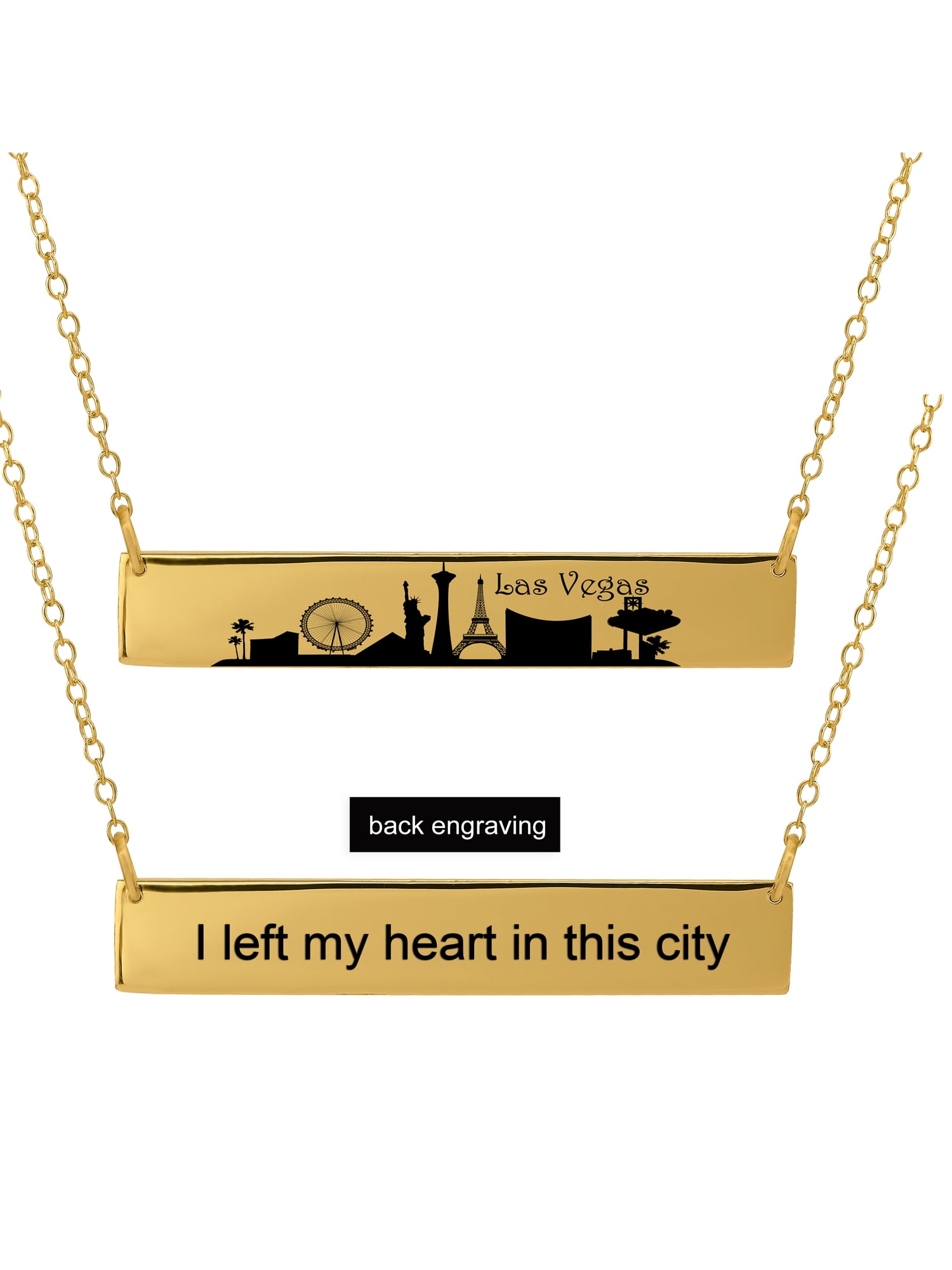 Personalized Sterling Silver, Gold Plated, 10k or 14k City Skyline Bar Necklace With 18 inch Link Chain