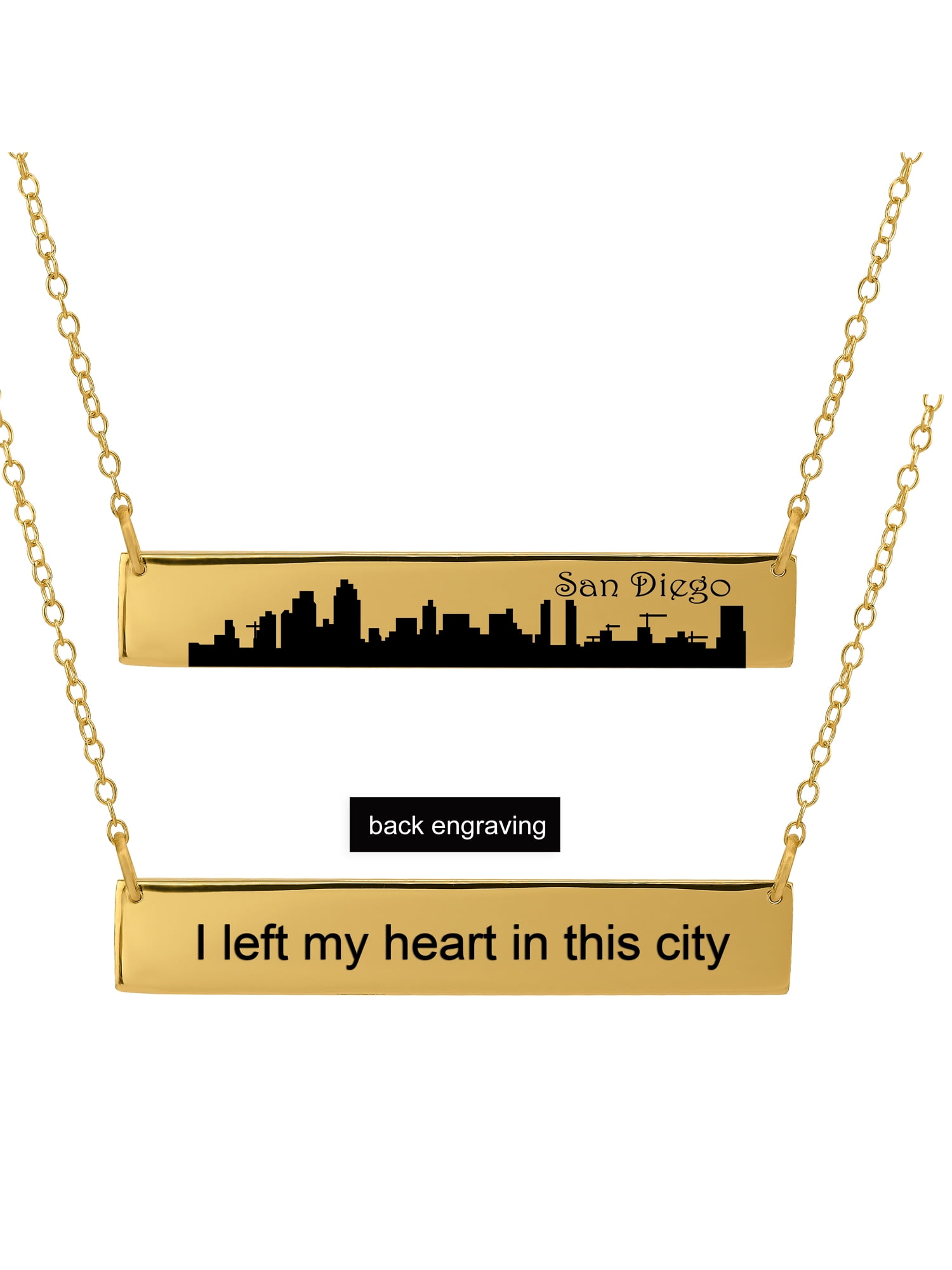 Personalized Sterling Silver, Gold Plated, 10k or 14k City Skyline Bar Necklace With 18 inch Link Chain