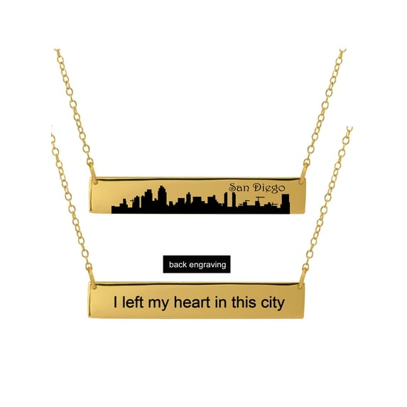 Personalized Sterling Silver, Gold Plated, 10k or 14k City Skyline Bar Necklace With 18 inch Link Chain