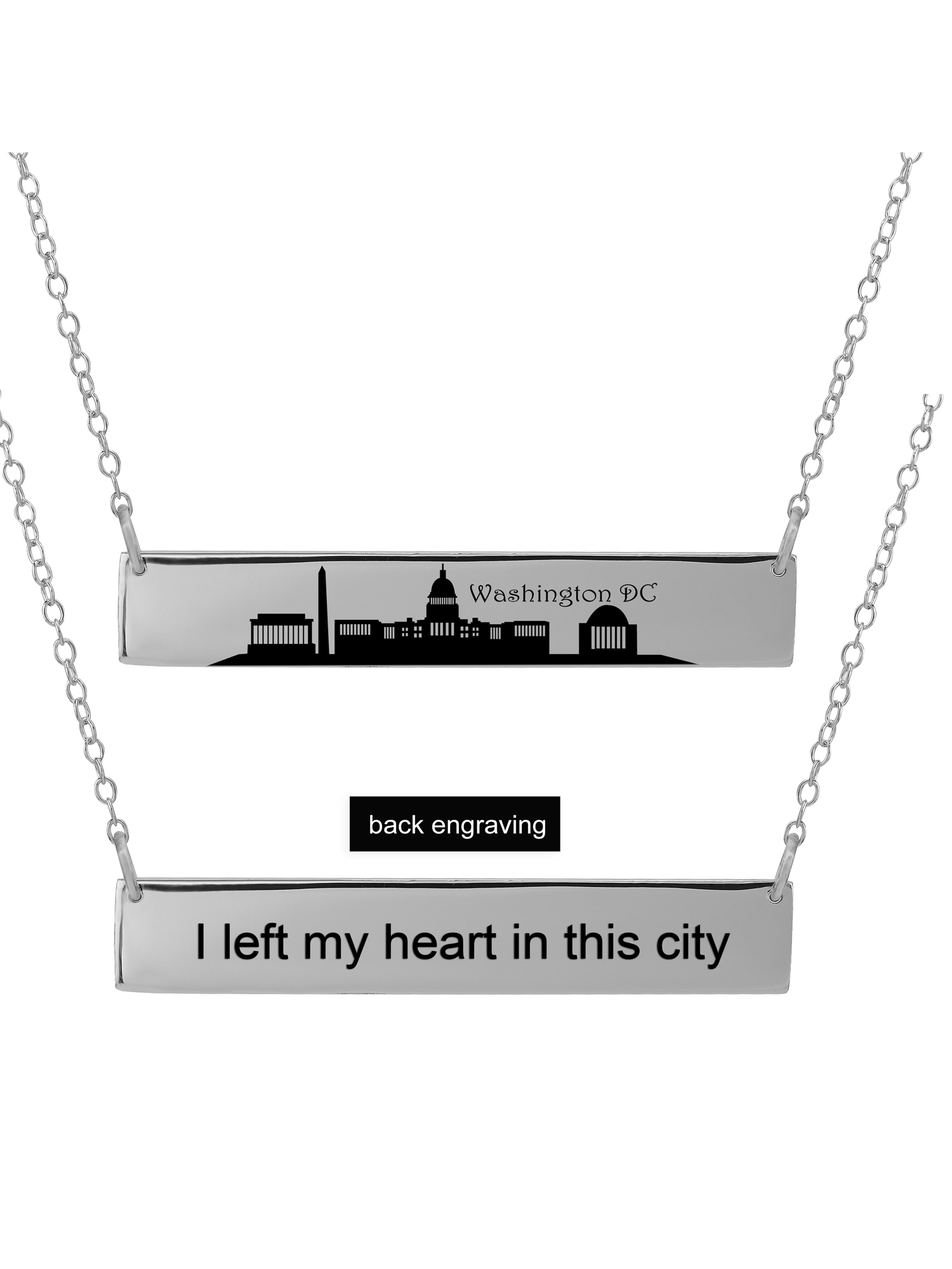 Personalized Sterling Silver, Gold Plated, 10k or 14k City Skyline Bar Necklace With 18 inch Link Chain