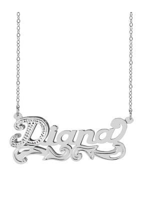Personalized Sterling Silver or 14K Gold Plated Double Name Necklace w/Beading and Rhodium on First Initial 18" Link Chain. Spring Ring Clasp