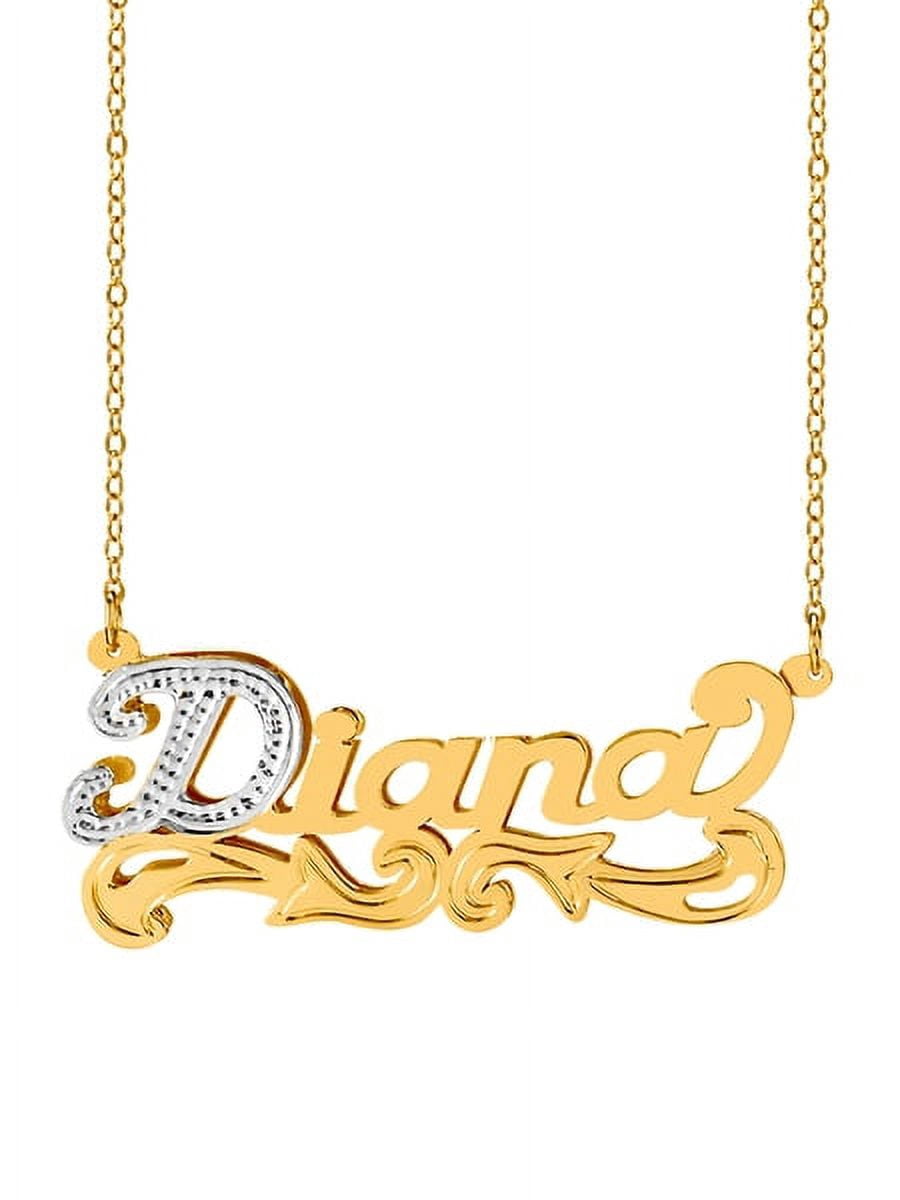 Personalized Sterling Silver or 14K Gold Plated Double Name Necklace w/Beading and Rhodium on First Initial 18" Link Chain. Spring Ring Clasp