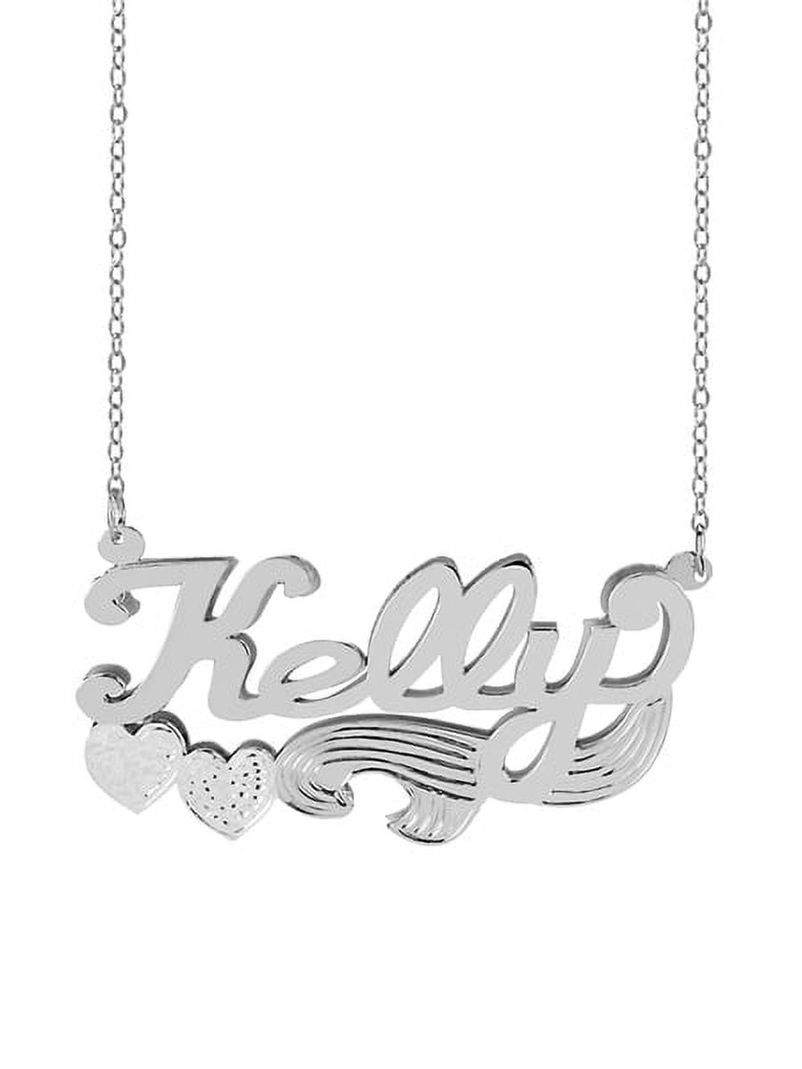 Personalized Sterling Silver or 14K Gold Plated Double Name Necklace w/Beading and Rhodium on Hearts 18" Link Chain. Spring Ring Clasp