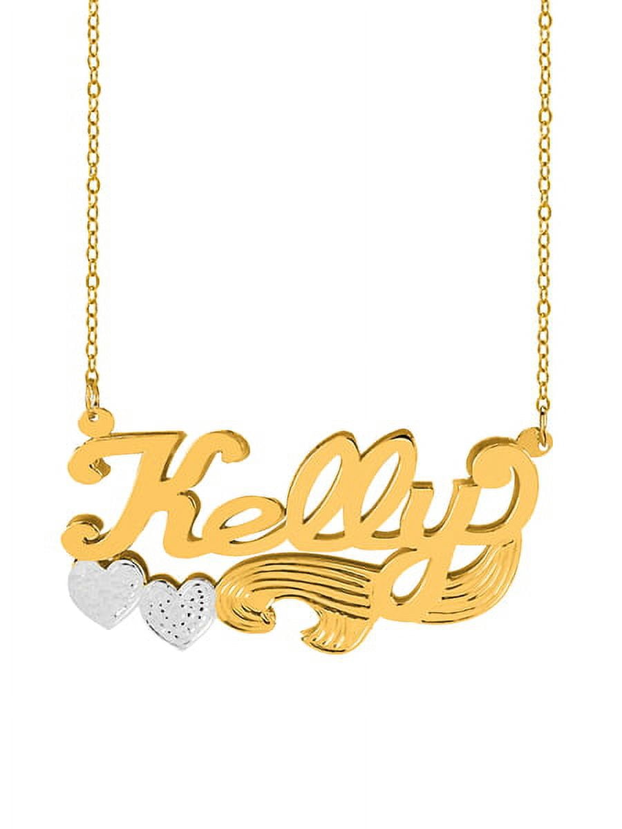 Personalized Sterling Silver or 14K Gold Plated Double Name Necklace w/Beading and Rhodium on Hearts 18" Link Chain. Spring Ring Clasp