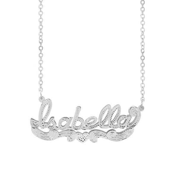 Personalized Sterling Silver or 14K Gold Plated Double Name Necklace w/Beading and Rhodium on Name and Heart 18" Link Chain. Spring Ring Clasp
