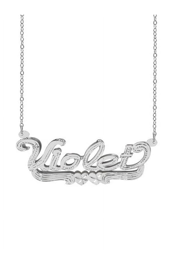 Personalized Sterling Silver or 14K Gold Plated Double Name Necklace w/Beading and Rhodium on Name and Hearts 18" Link Chain. Spring Ring Clasp