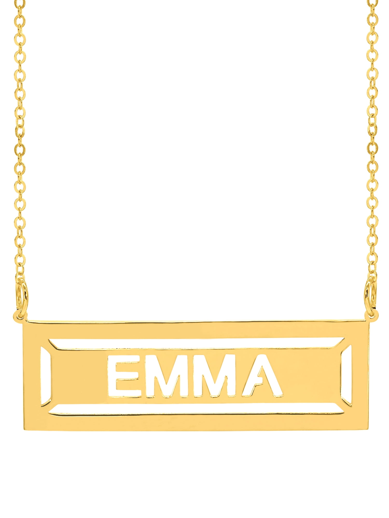 Personalized Sterling Silver or 14K Gold Plated Sterling Silver 38mm by 12mm Cut-Out Bar Necklace with 18 inch Link Chain. Spring Ring Clasp.