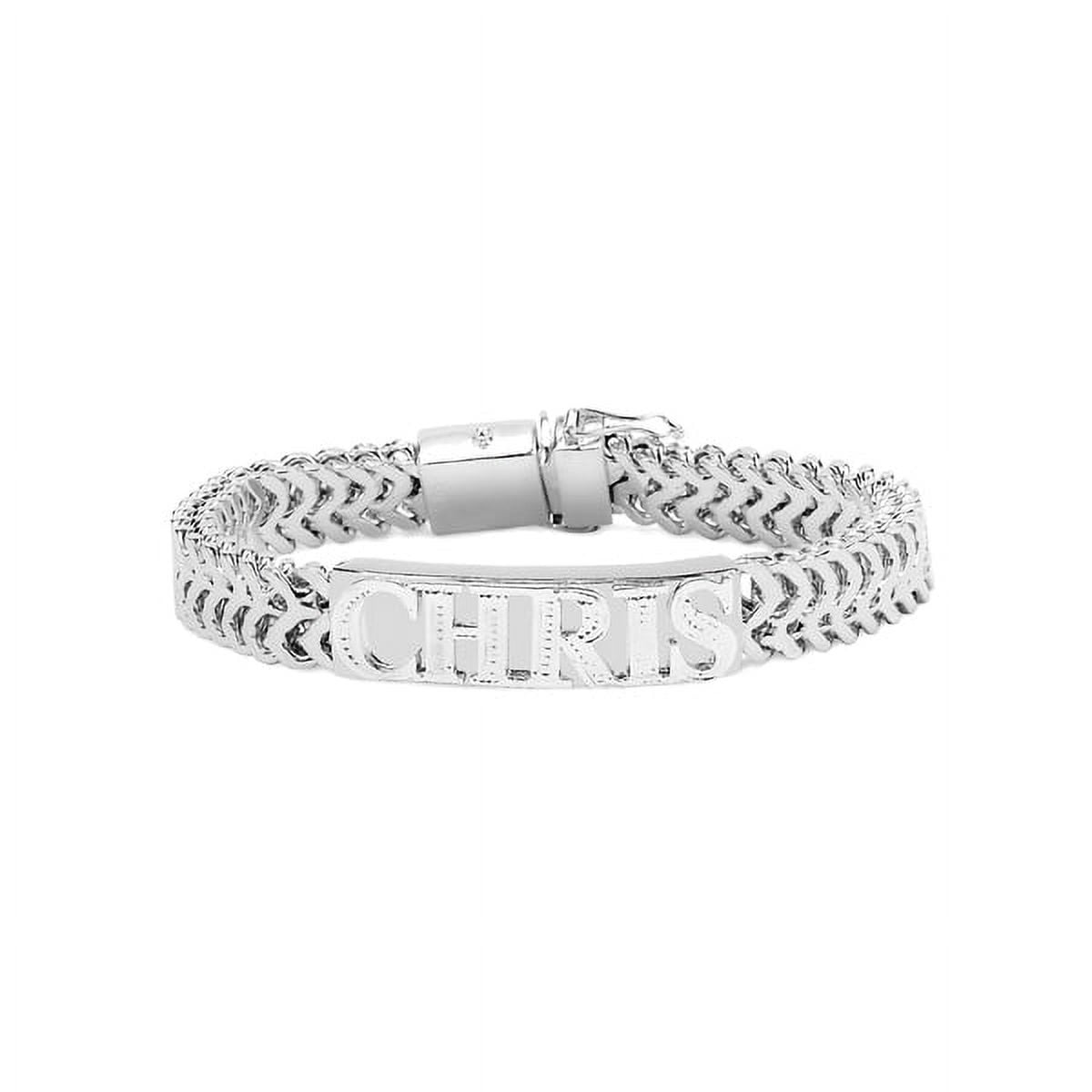 Personalized Sterling Silver or 14K Gold Plated Sterling Silver 9-inch "CHRIS" Rectangular Bar Bracelet with Beading