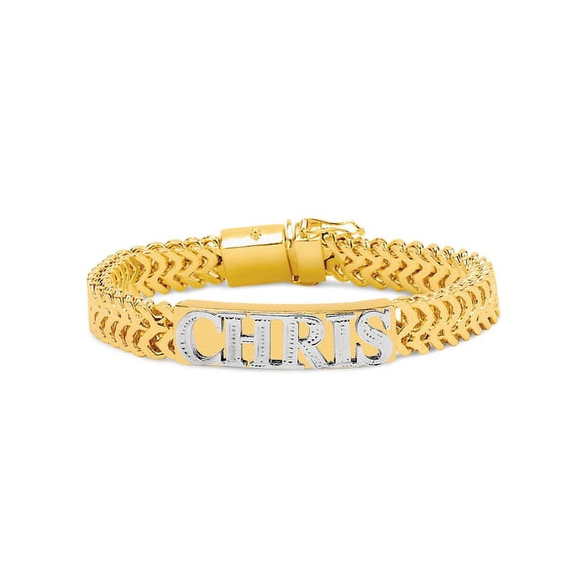 Personalized Sterling Silver or 14K Gold Plated Sterling Silver 9-inch "CHRIS" Rectangular Bar Bracelet with Beading