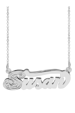 Personalized Sterling Silver or Gold Plated High Polished Nameplate Necklace With Beading and Rhodium on First Initial, 18" Chain