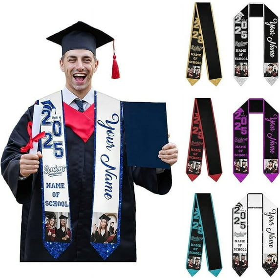 Personalized Stoles For Graduation 2025, Graduation Sash, Stole With Pictures, Customized Sash For Women