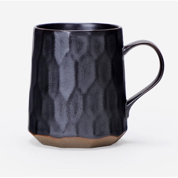 Personalized Stoneware Coffee Mug, Pottery Artisan Drinking Cup Coffee Cup, Insulated Ceramic Mug for , Office or Gifts, Artistic Geometric, Metallic Black 14oz