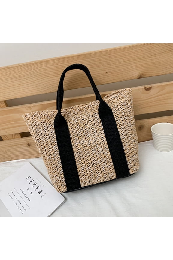 Personalized Straw Beach Bag - Reusable Tote for Moms, Grandma Gift with Name, Large Capacity for Summer Trips, Eco-Friendly and Stylish in Multiple Colors, Black