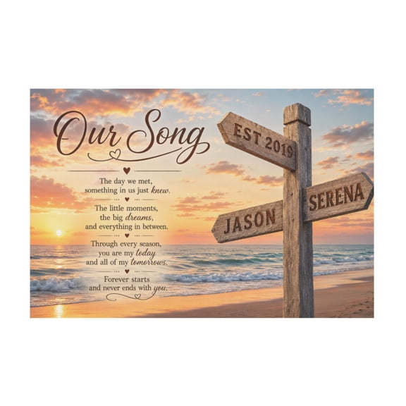 Personalized Street Sign Sunset Song Lyrics Canvas Wall Art Custom Photo Names Date For Wedding Engagement Anniversary 12*18in