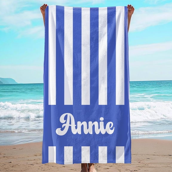 Personalized Striped Beach Towel Custom Name/Logo Microfiber Towel Thin Quick Dry Absorbent for Beach Swimming Yoga Bath Sports