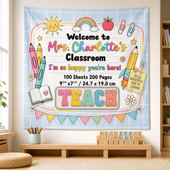 Personalized Striped Classroom Tapestry Teacher Name Banner Back to School Decor