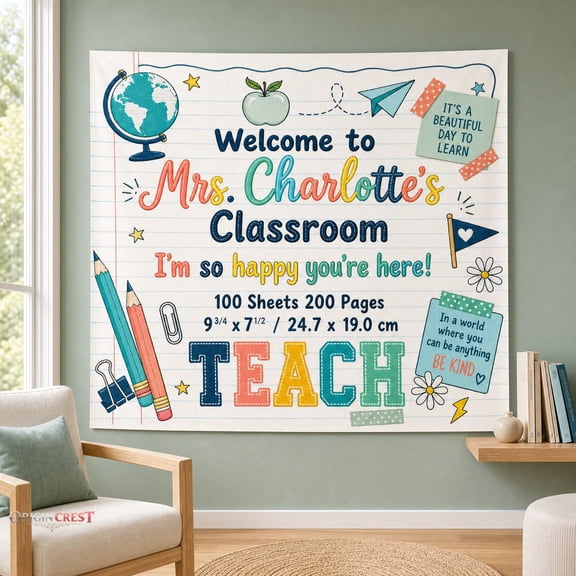 Personalized Striped Classroom Tapestry Teacher Name Banner Back to School Decor