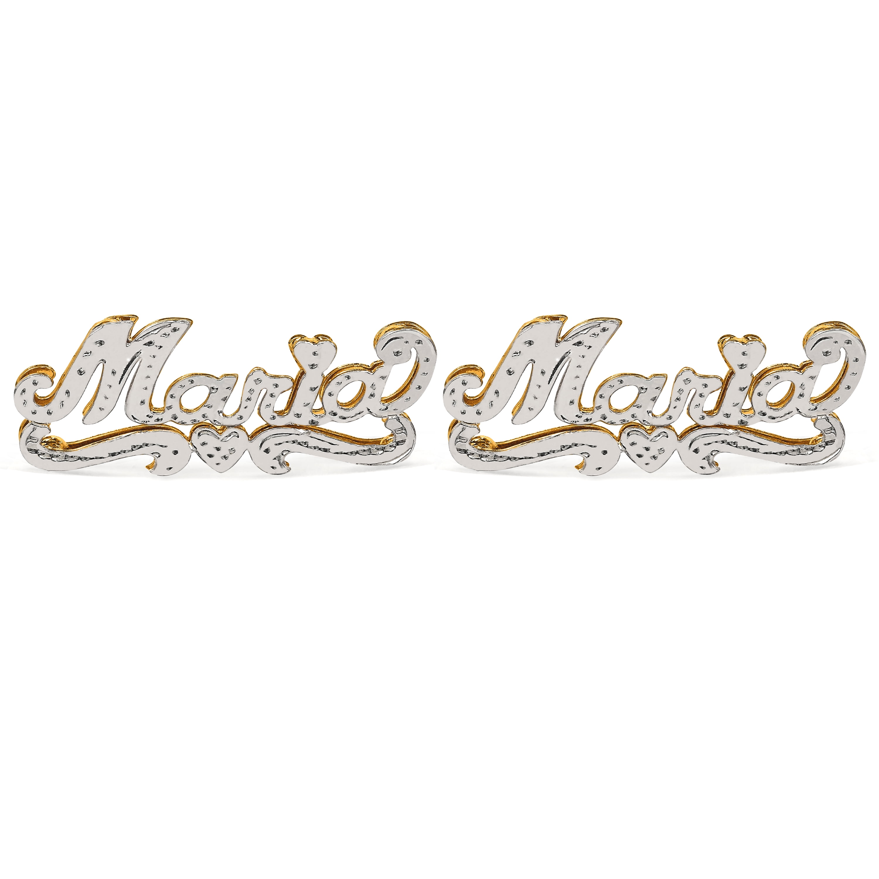 Personalized Stud Name Earrings with Beading and Rhodium All Over The Name, Tail and Heart