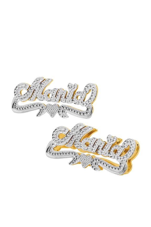 Personalized Stud Name Earrings with Beading and Rhodium All Over The Name, Tail and Heart