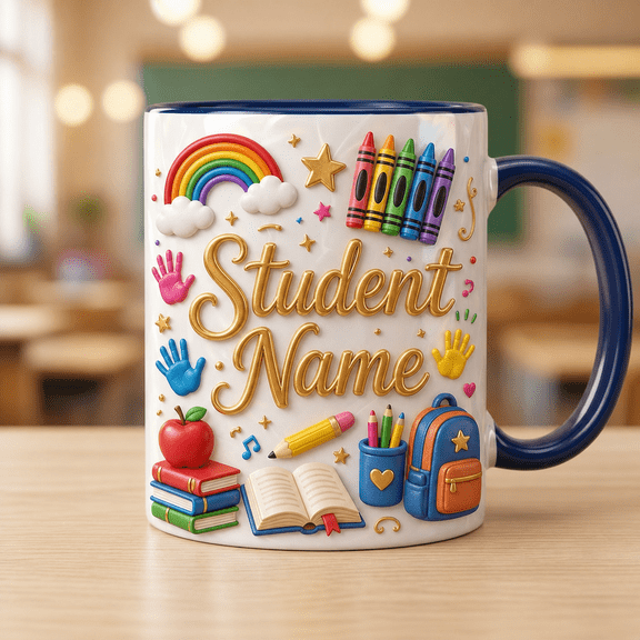 Personalized Student Name Mug Rainbow Classroom Coffee Cup Back to School Gift