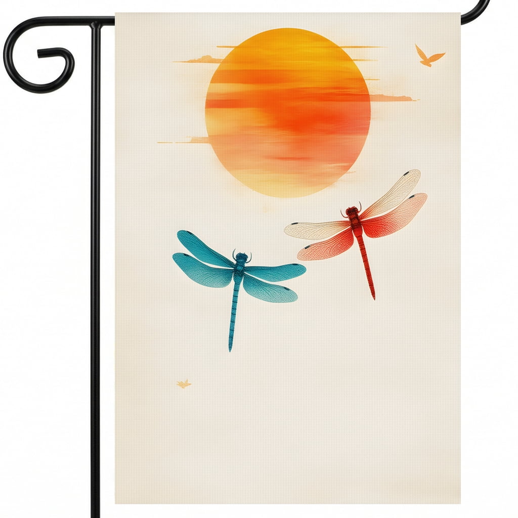 Personalized Summer Flags - Two Dragonflies Flying in Front of Sunset ...