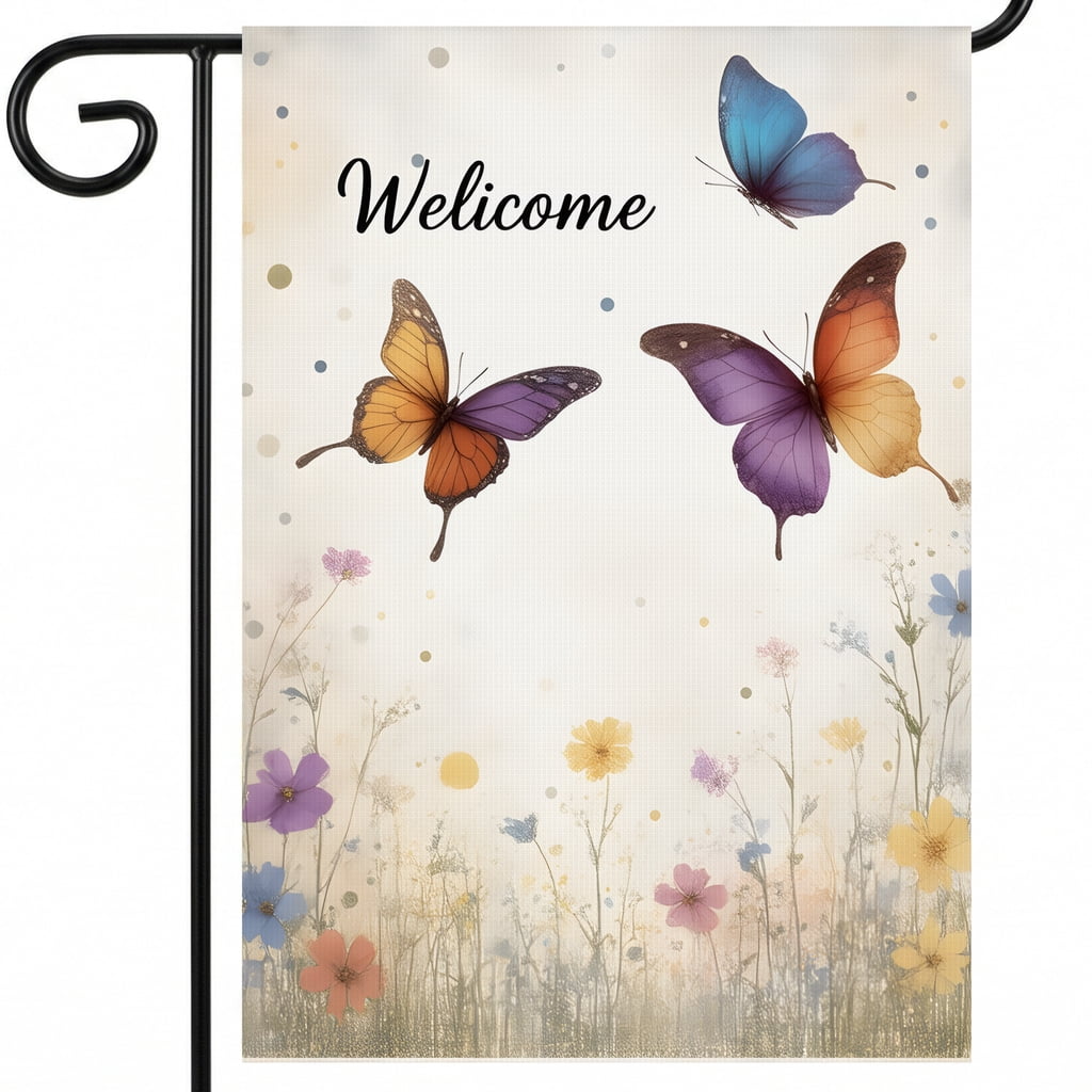 Personalized Summer Flags. A Welcome Card With Three Butterflies Flying ...