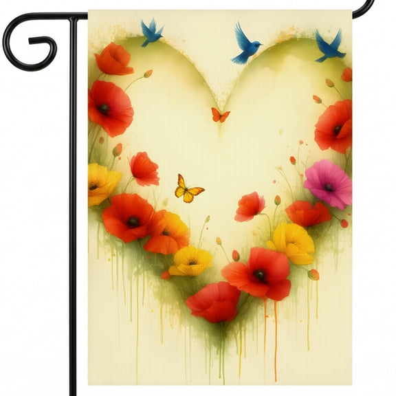 Personalized Summer Garden Flags A heart shaped frame with colorful flowers and butterflies Large Size 28x40 Inch for Garden Path Greetings
