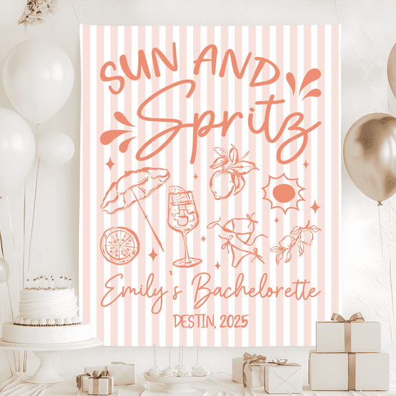 Personalized Sun And Spritz Bachelorette Party Tapestry, Girls Weekend Trip Banner, Custom Party Sign, Bachelorette Party Backdrop
