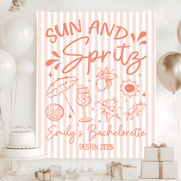 Personalized Sun And Spritz Bachelorette Party Tapestry, Girls Weekend Trip Banner, Custom Party Sign, Bachelorette Party Backdrop