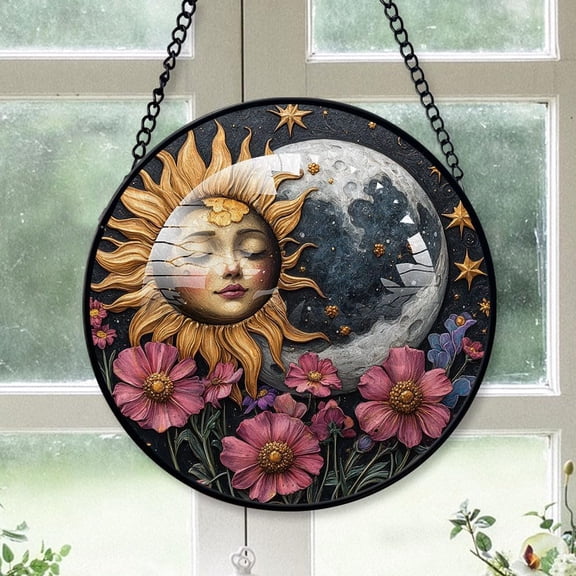 Personalized Sun Moon Suncatcher Stained Glass, Sun Moon Stained Glass Window Hanging Sun Moon Sun Catchers Indoor Window Dcor iJjPIB (Sun Moon 14)