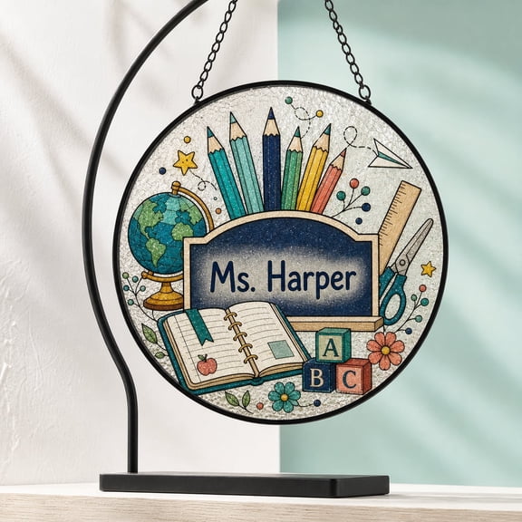 Personalized Suncatcher Rainbow Crayon Stained Glass Window Decor Teacher Gift