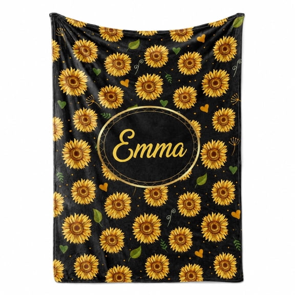 Personalized Sunflower Fleece Blanket, Custom Name Throw Blanket, 280gsm Polyester Fleece, 3D Print, Multiple Sizes