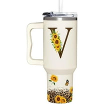 Personalized Sunflower Monogram Cup for Women, Mom, Wife, Boss Lady, Coworkers-Custom 40oz Tumbler with Handle- Unique Birthday, Christmas, Boss Day Gift for Her