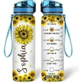 thumbnail image 1 of Personalized Sunflowers 32oz 1Liter Motivational Water Bottle, Customized Name Tracking Sunflower Water Bottle With Time Marker, Gifts For Women Sunflowers Lovers On Birthday, 1 of 5