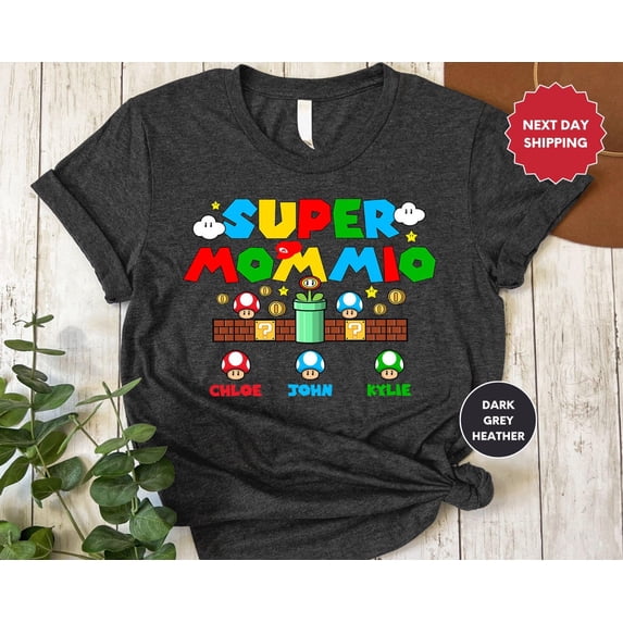 Personalized Super Mommio Shirt, Mothers Day Gift Tshirt, Gamer Mom Shirt, Custom Kids Name Mom Shirt, Super Mom Shirt, Best Gift for Moms