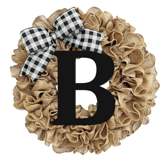 Personalized Surname Door Knocker Wreath – All-Season Farmhouse Welcome Sign With Custom Letter & Burlap Bow For Porch, Wall, Or Mantel Decor