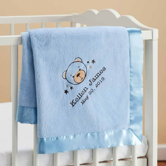 Personalized Sweet Bear Blue Baby Blanket