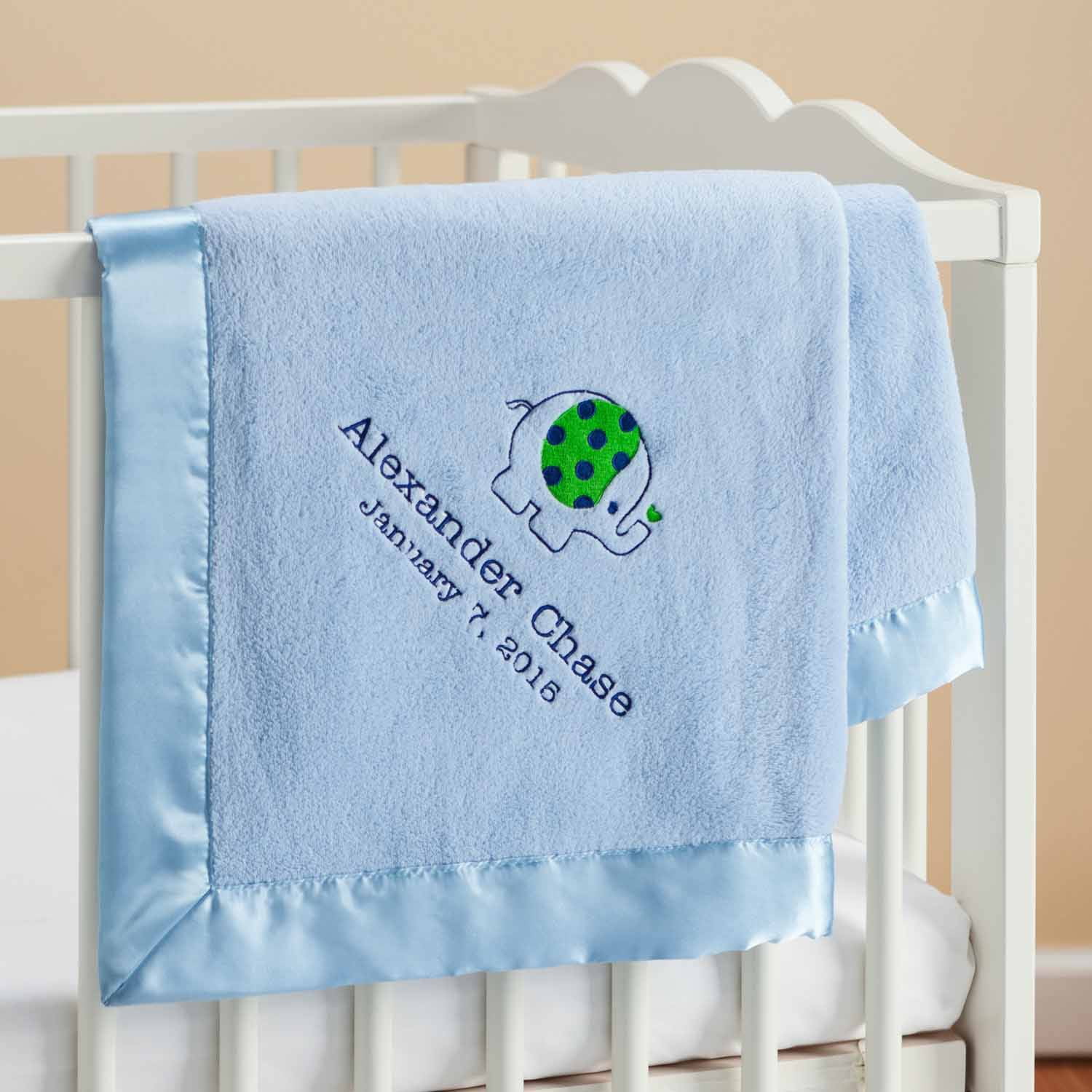 Personalized Sweet Elephant Blue Baby Blanket
