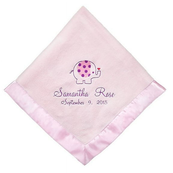 Personalized Sweet Elephant Pink Baby Blanket
