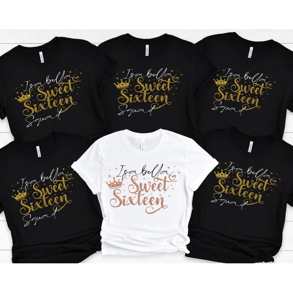 Personalized Sweet Sixteen Birthday Shirt with Real Glitter Custom Glitter Name Party Tee