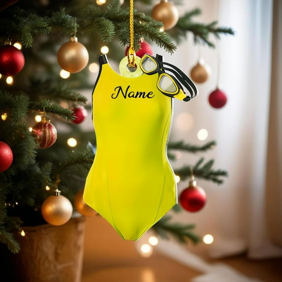 Personalized Swimming Ornament, Swim Ornaments for Christmas Tree, Swimming Ornament for Girl, Boy Swimmer Ornament Xmas Decorations (Swimming1) - 2981 (Yellow)