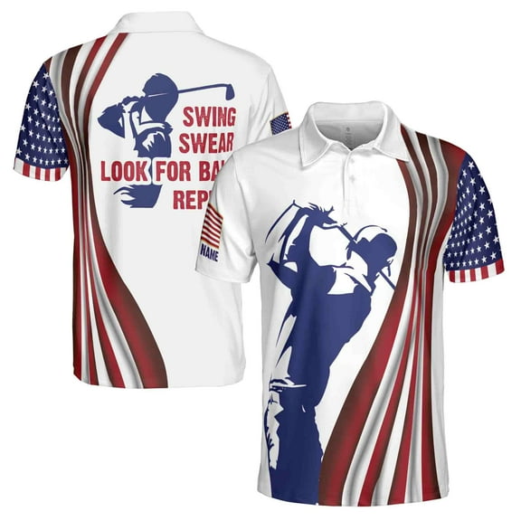 Personalized Swing Swear Repeat Funny Golf Men 3D All Over Print Polo Shirt Size S-5XL